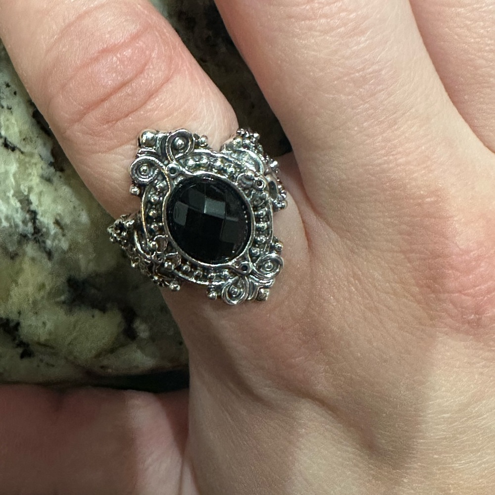 Owl Vintage Rhinestone Ring Ancient Silver Ring